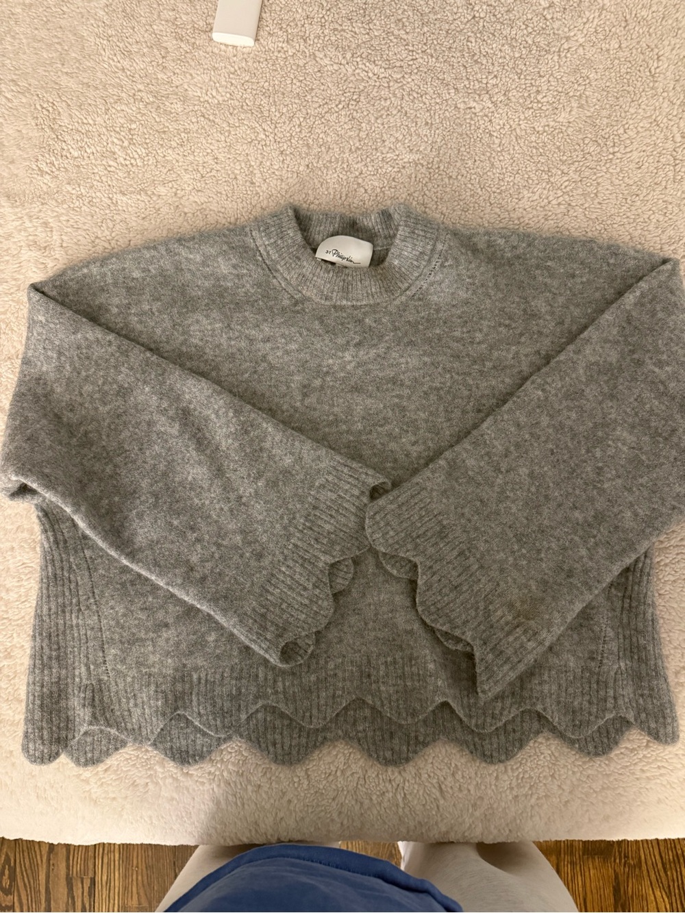 3.1 Phillip Lim Light Gray Scalloped-Hem Crew Sweater